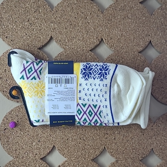 Polo Ralph Lauren Ivory Fair Isle Women's Cotton Socks Shoe Size 4 - 10 1/2 - Picture 3 of 4
